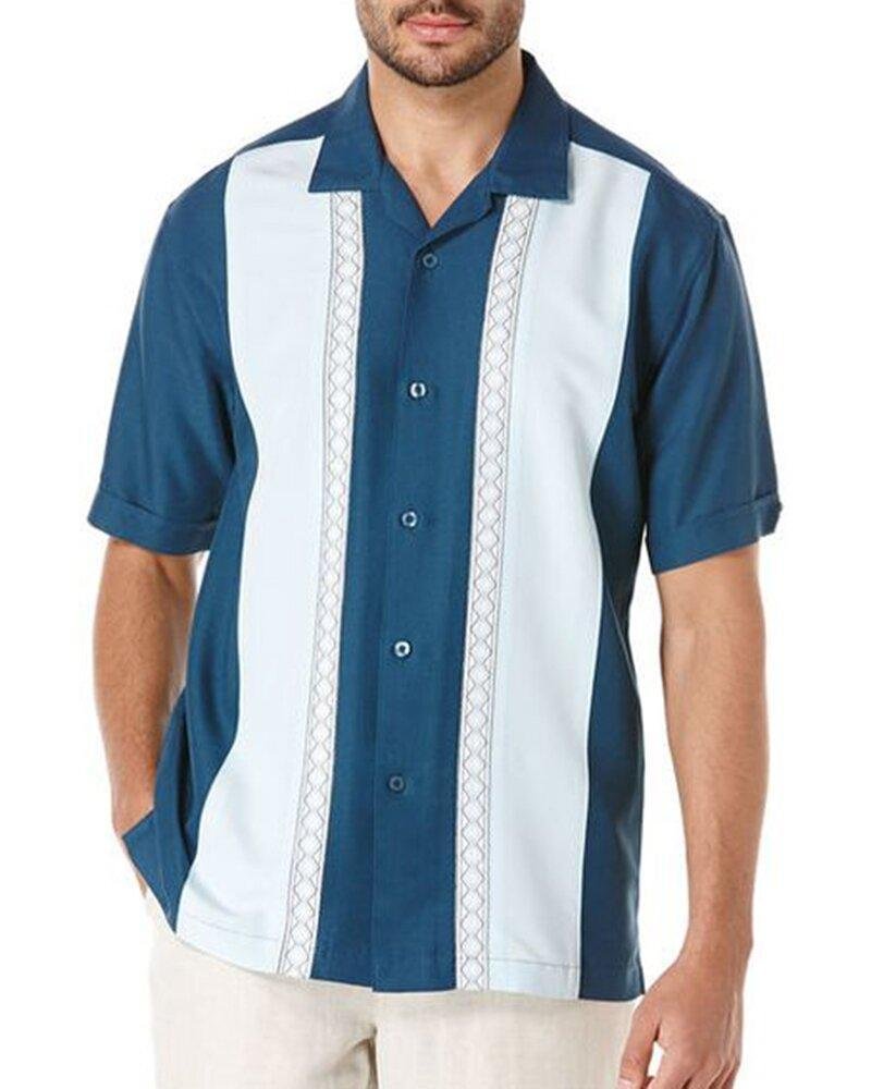 Mens Stitching Short Sleeve Lapel Shirt