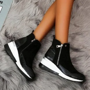 Yyvonne Leisure Short Boots Autumn And Winter New Round Head Side Zipper Thick Bottom High Help Ms. Short Boots