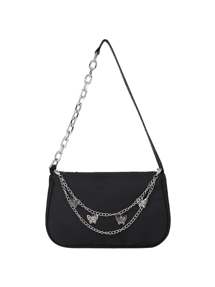 Fashion Women Butterfly Chain Underarm Bag Casual Small Handbags (Black)
