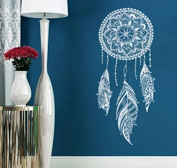 Dreamcatcher Vinyl Wall Sticker Indian Pattern Decor For Bedroom Mandala Bohemian Vinyl Wall Decal Dream Feathers Mural AZ126