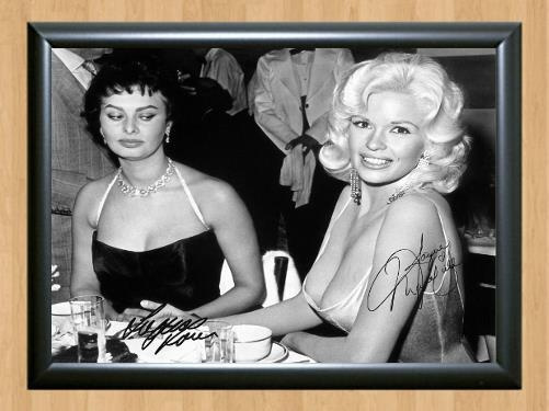 Sophia Loren Jayne Mansfield Signed Autographed Photo Poster painting Poster Print Memorabilia A3 Size 11.7x16.5