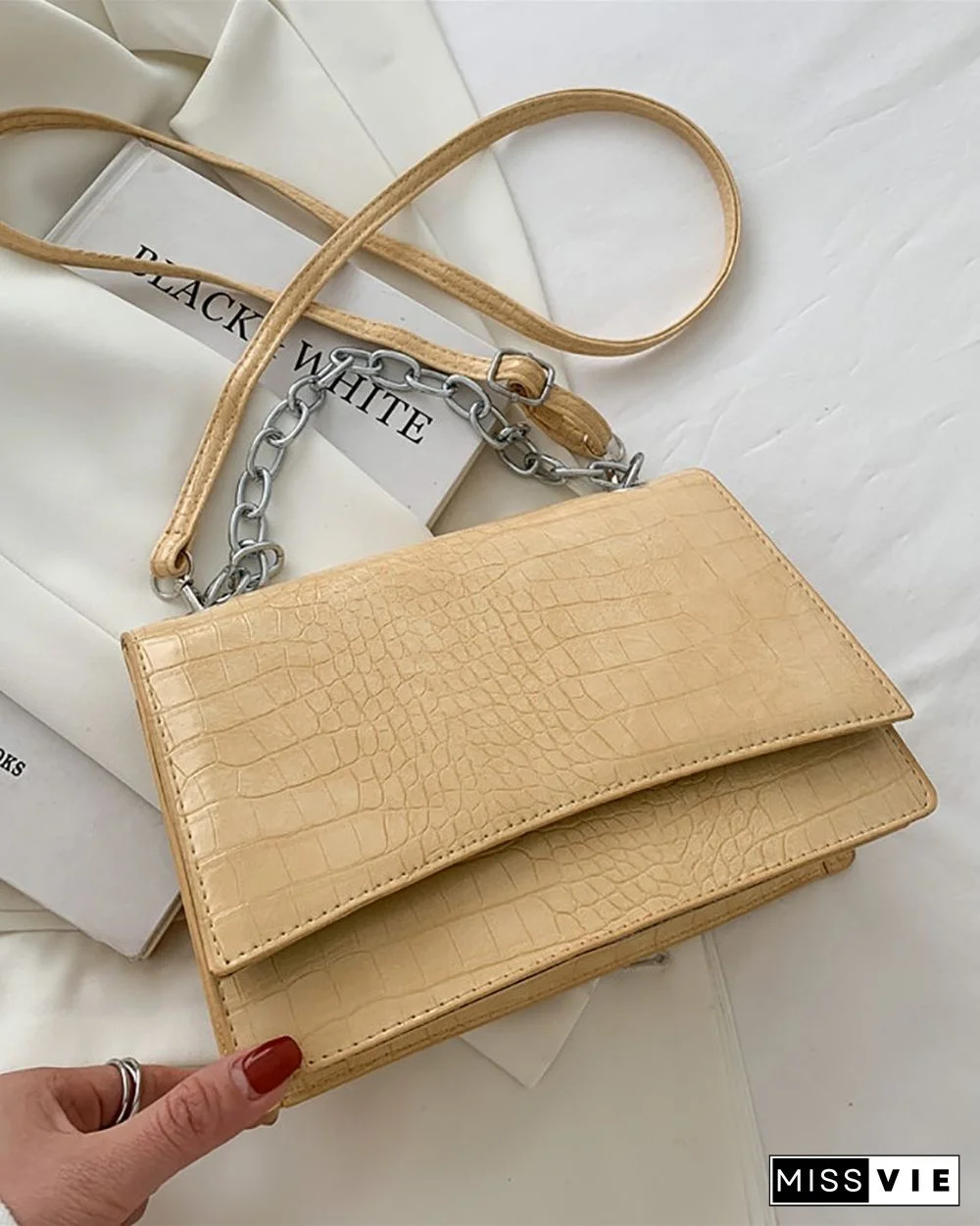 Chain Strap Croc Embossed Crossbody Bag