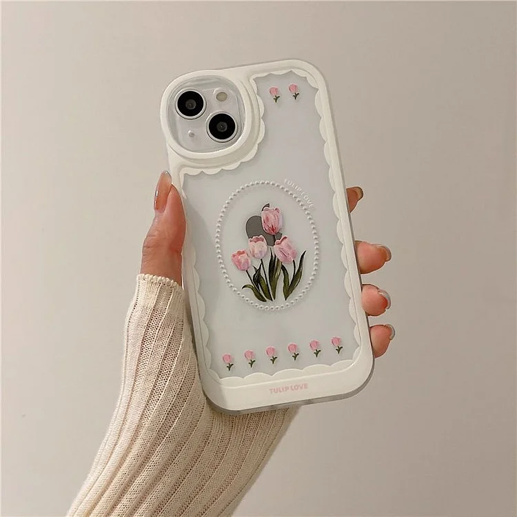 INS Tulip Flower Lanyard Phone Case For iPhone 11 Pro Max 12 XR X XS 13 14 Cover Hand Strap Bracelet Cases LIN74