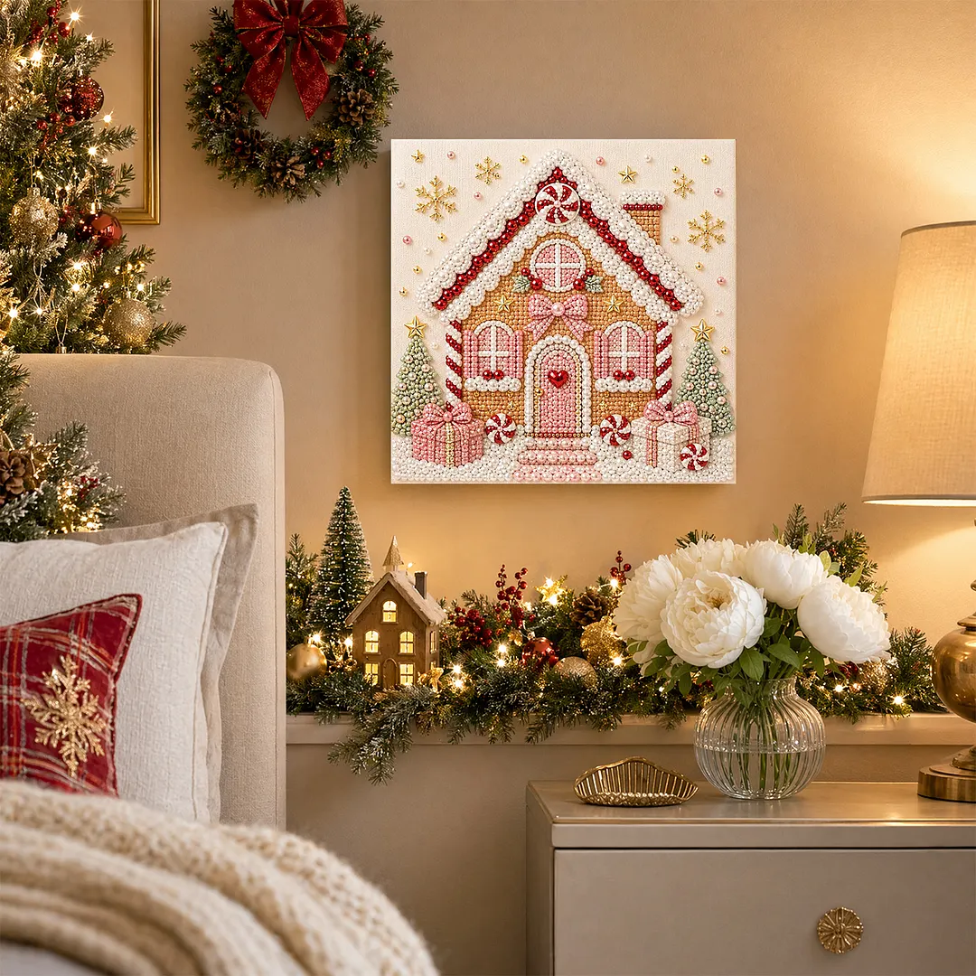 Framed 3D Pearl Painting Set Holiday Gingerbread 7.87x7.87in