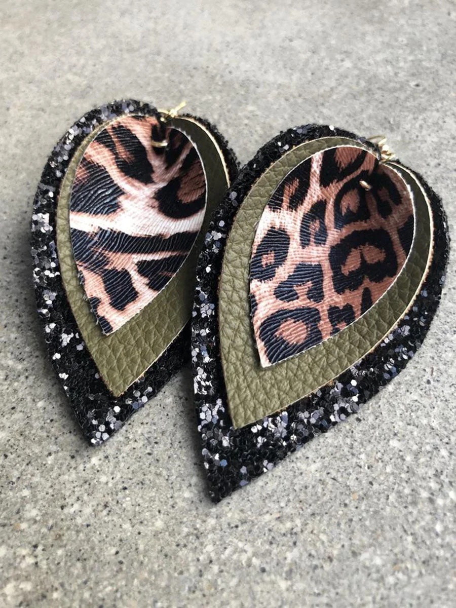 Leopard and Sequin Leather Earrings