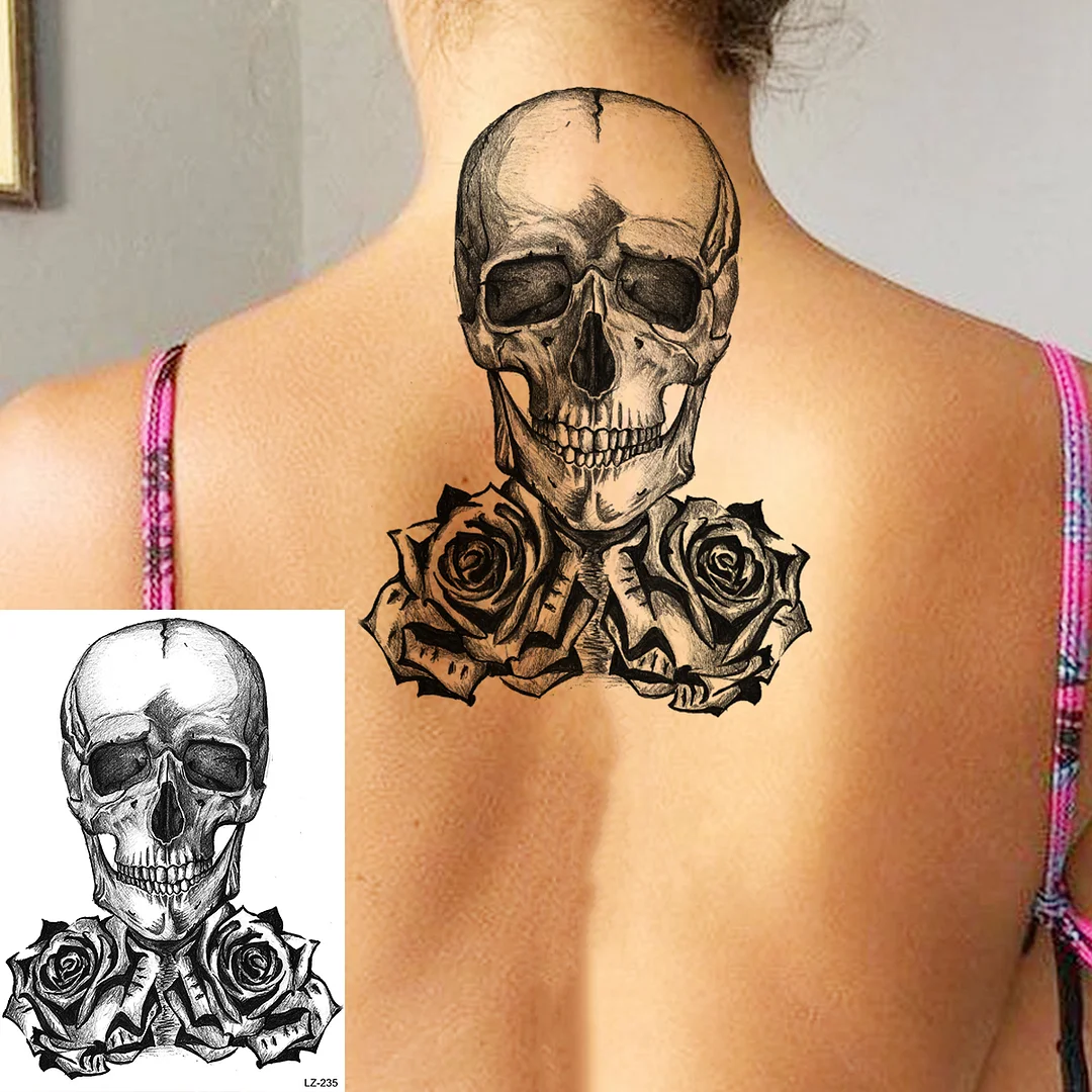 Sdrawing Gangster Skeleton Vampire Halloween Temporary Tattoos For Women Realistic Punk Girls Skull Fake Tattoo Sticker Arm Tatoos