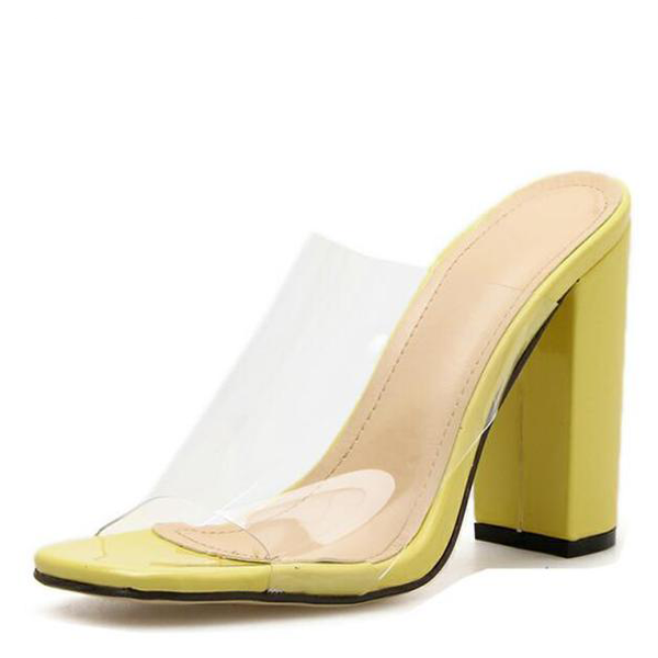PVC Transparent Sandals Square Toe Square High Heels Women Slippers Shoes