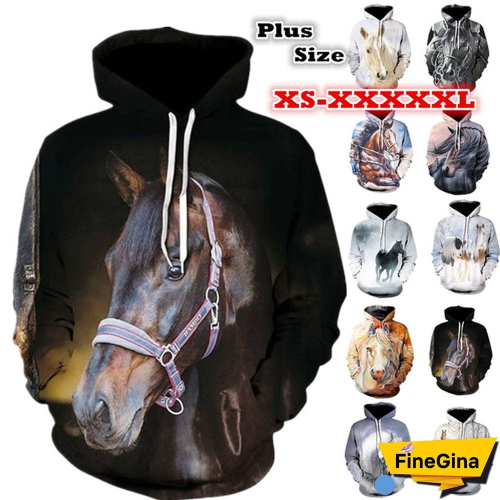 Fashion Sweatshirt Men/Women 3D Horse Print Hoodies Unisex Sweatshirts Streetwear Pullovers Tops XS-5XL Plus Size