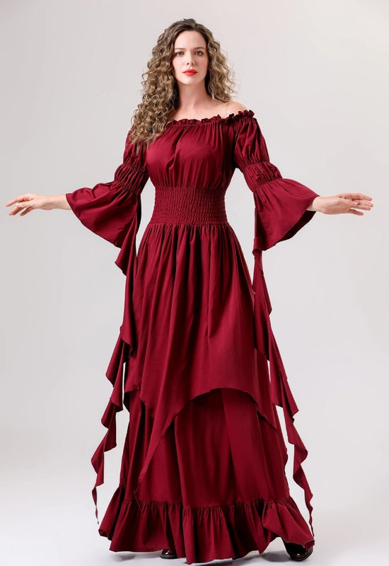 Halloween Medieval Renaissance Retro Dress Square Collar Bundle Waist Dress Stage Performance Costume