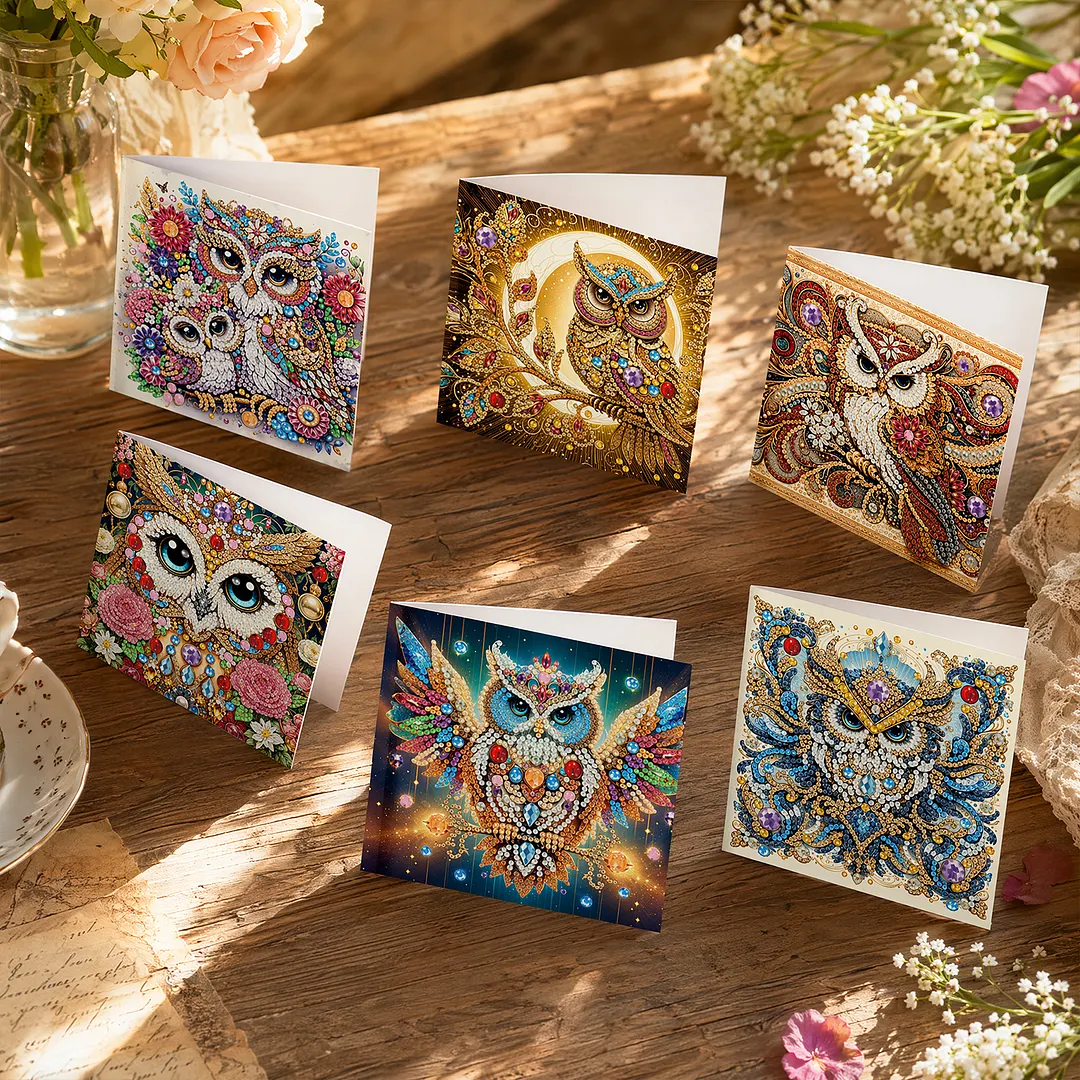 6pcs Owl DIY Diamond Painting Greeting Card Kits with Envelopes Diamond Art Greeting Cards Diamond Art Cards Kits for Adults DIY Crafts Family Friend Gifts