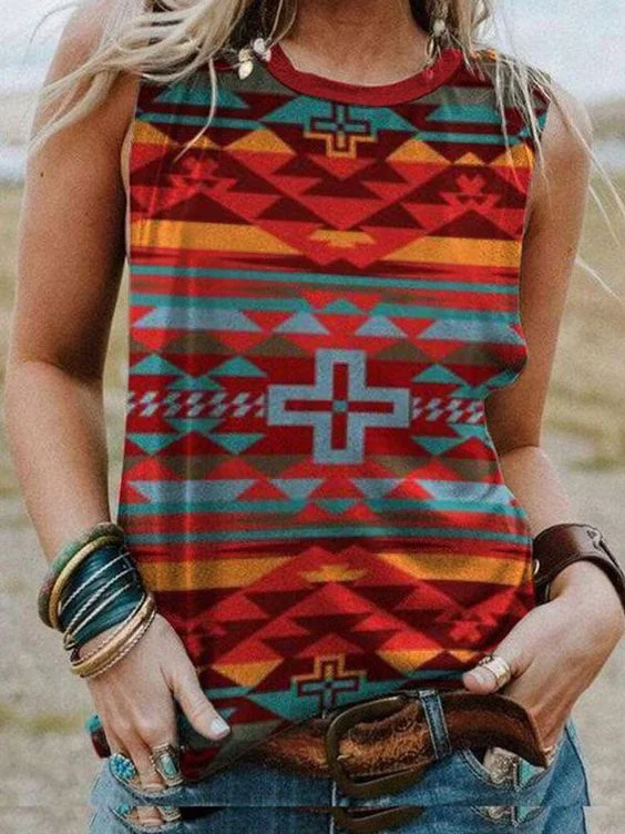 Ethnic Aztec Print Sleeveless Tee