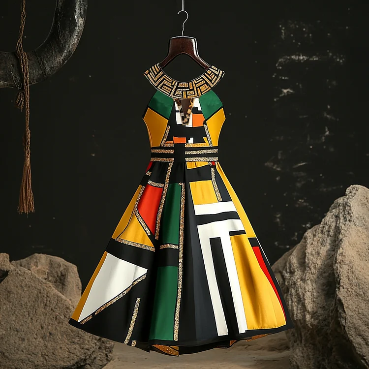 Women's Vintage Juneteenth Liberty Pattern Halter Neck Dress