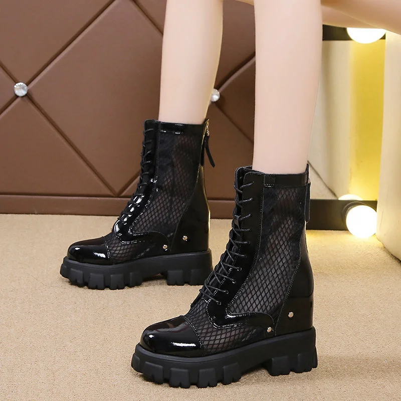 Chunky Platform Ankle Boots For Women Breathable Mesh Summer Shoes Woman Thick Sole Height Increasing Short Botas Mujer
