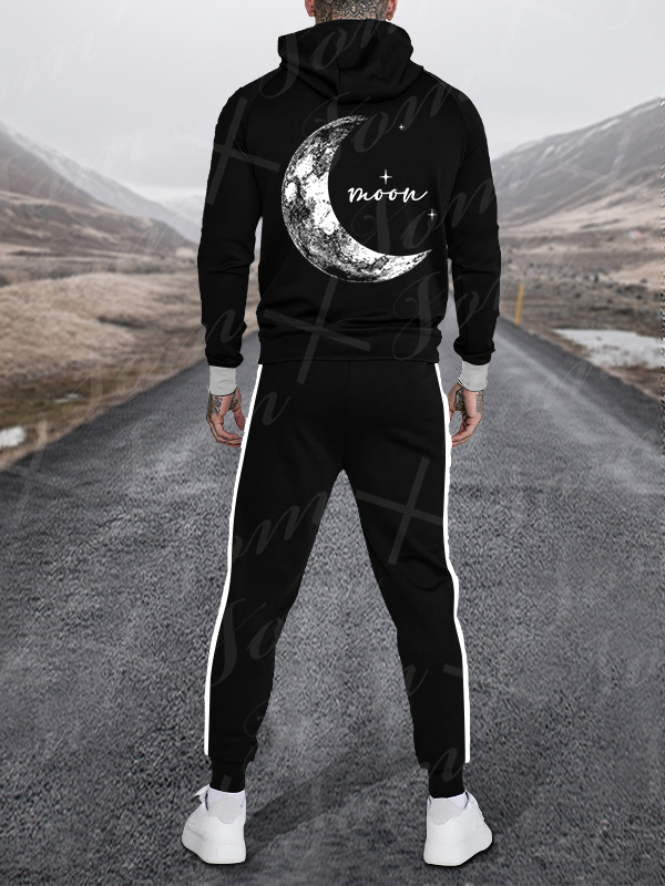 Men's Causal Printed Hoodied and Pants Suit