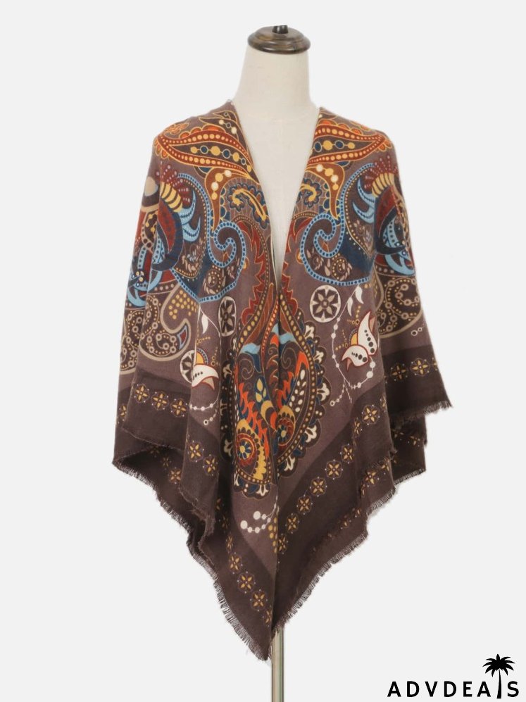 Color Block Woolen Paisley Pattern Scarf