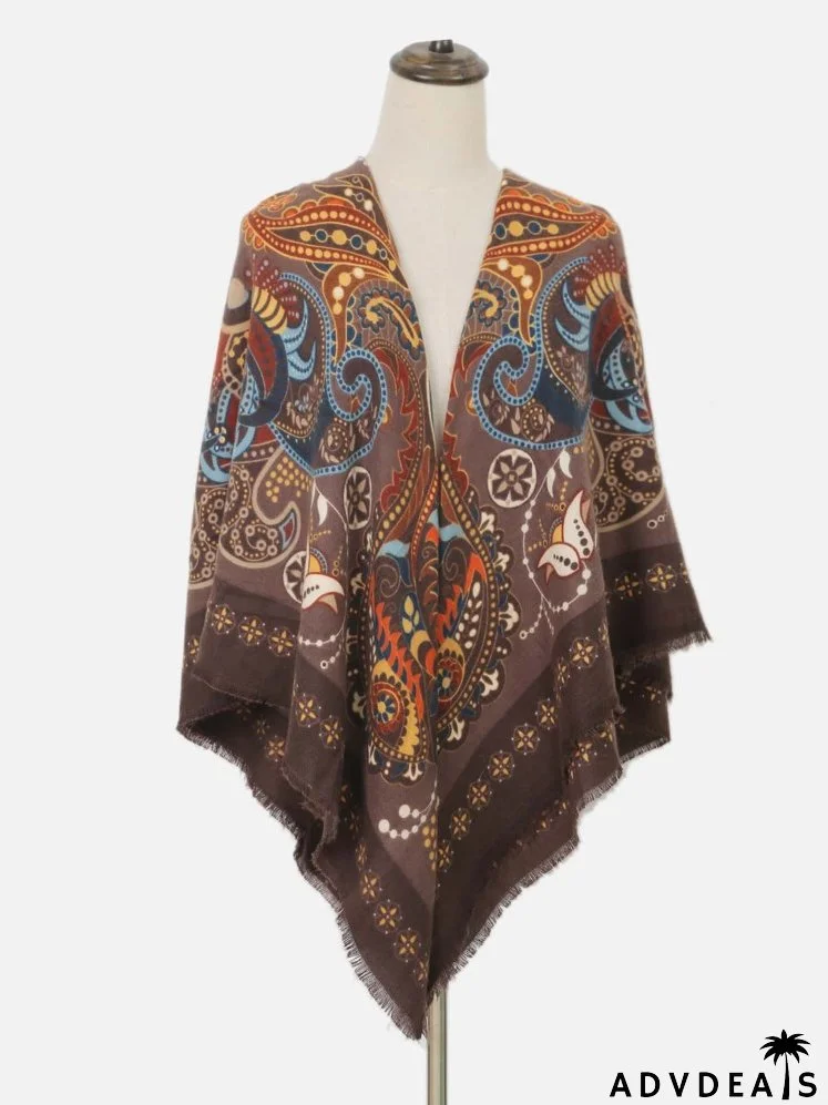Color Block Woolen Paisley Pattern Scarf