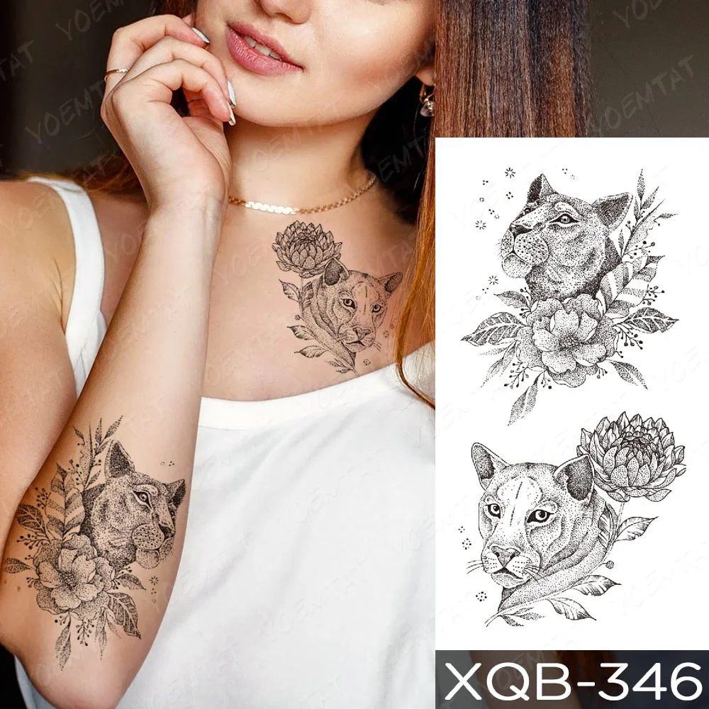 Waterproof Temporary Tattoo Sticker Orchid Flower Tattoos Peony Lotus Lines Painted Rose Body Art Arm Fake Sleeve Tatoo Women