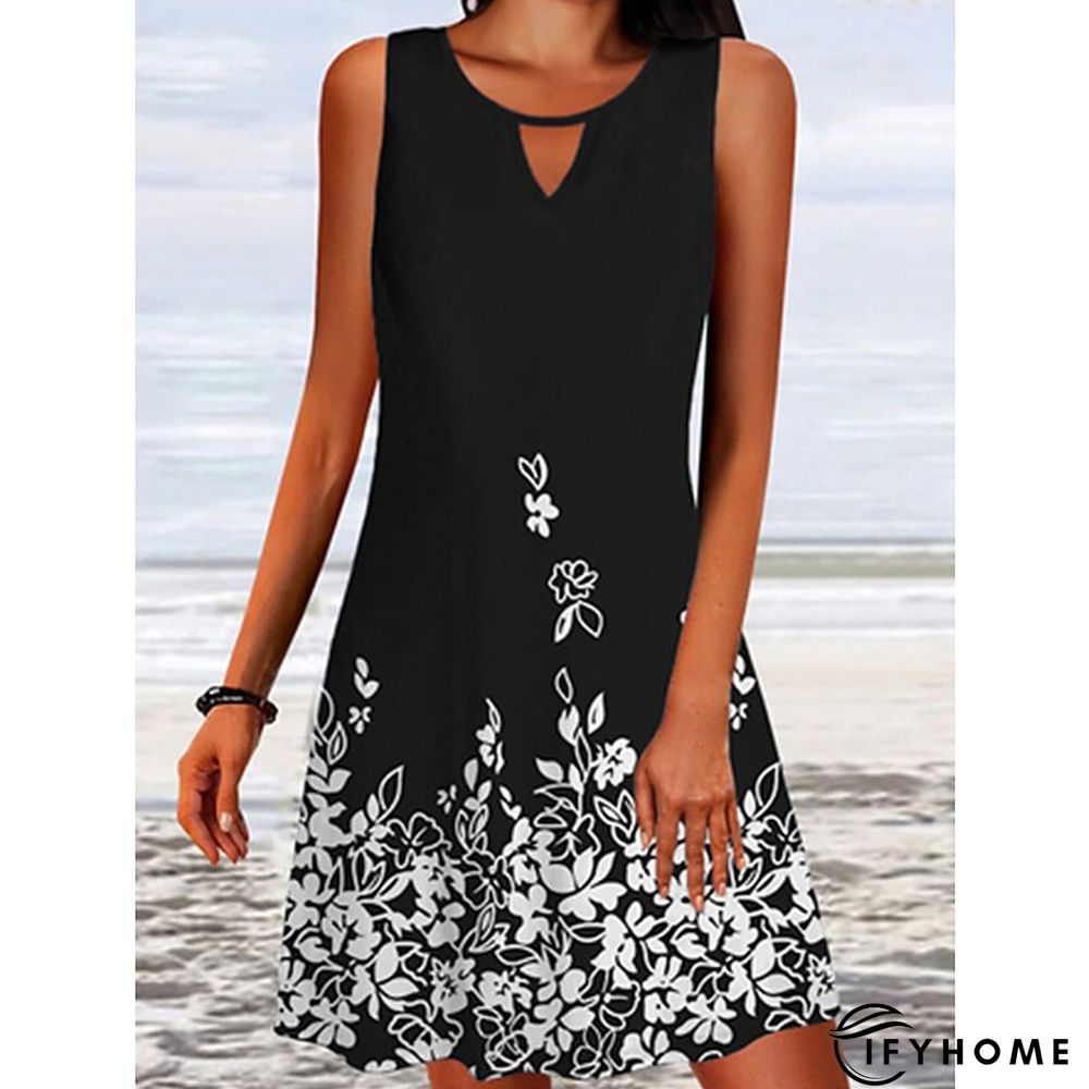 Women's Casual Dress Tank Dress Summer Dress Floral Print Crew Neck Mini Dress Active Basic Outdoor Daily Sleeveless Loose Fit Black White Wine Spring Summer S M L XL XXL | IFYHOME