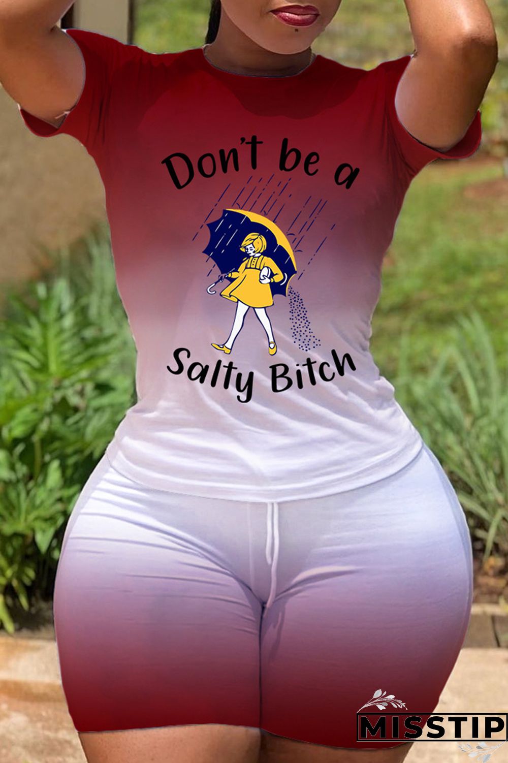 Black Fashion Casual Gradual Change Print Basic O Neck Short Sleeve Two Pieces