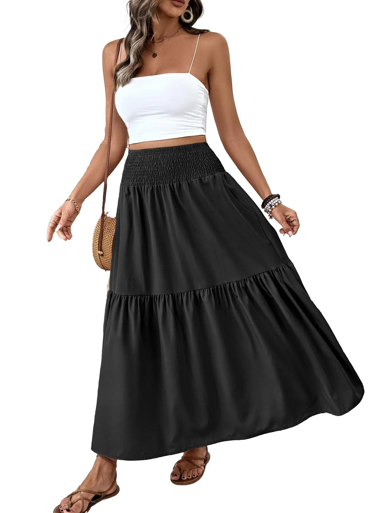 Women's Ditsy Floral Vintage Casual Vacation Layered A-Line Skirt, Elegant Long Skirt for Spring & Fall, All over Print Fitted Style