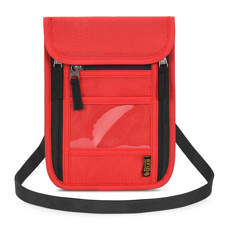 Passport Bag Large Capacity Neck Wallet for Travel Sports Fitness (Red)