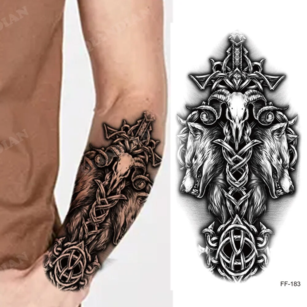 Sdrawing Waterproof Temporary Tattoo Sticker Wolf Lion King Sun Forest Tiger Mechanical Wild Boat Men Body Art Arm Fake Tatoo Women