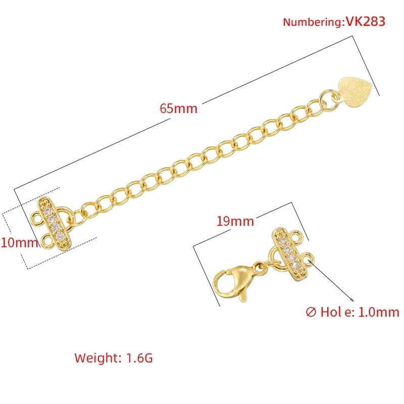 1 Set 10*65mm Copper Zircon 18K Gold Plated Heart Shape Extension Chain Jewelry Accessories