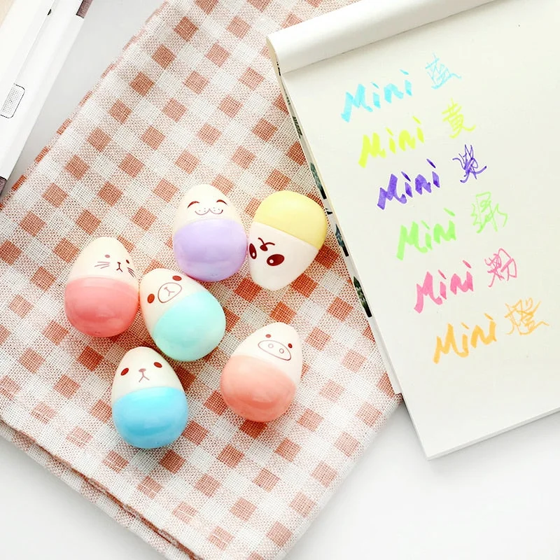 6Pcs/Lot Mini Egg Modeling Highlighter Kawaii Smiley Face Color Marker Pen For Students Stationery Gifts Office School Supplies