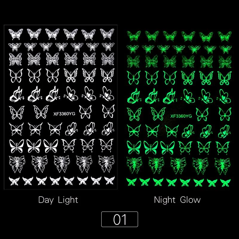 3D Luminous Nail Stickers Halloween Pumpkin Spider Star Moon Transfer Sliders  Winter Glow In The Dark Nail Art Decoration-Nail Inspo