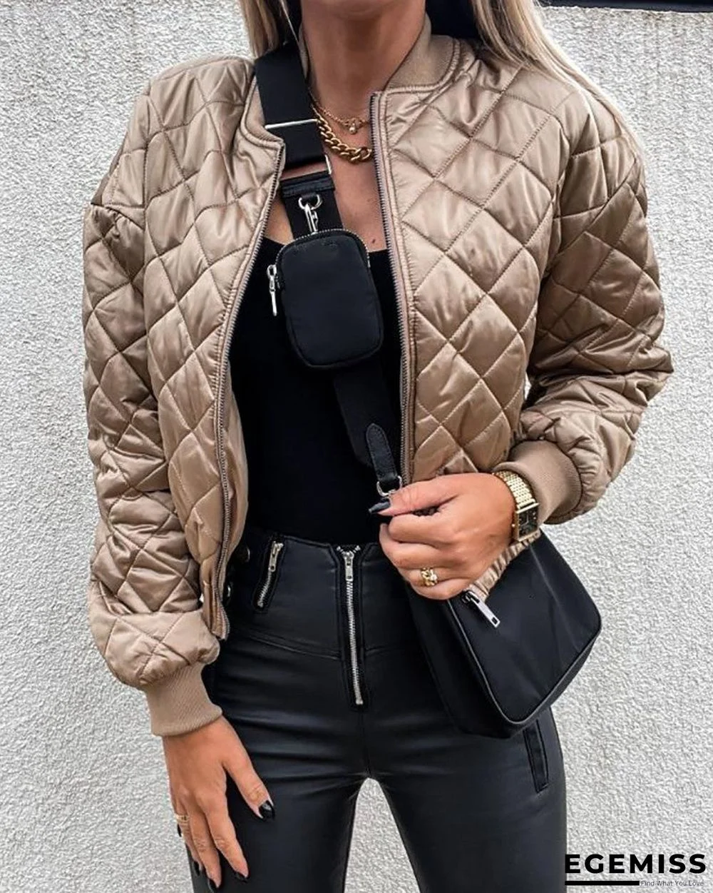 Quilted Long Sleeve Zipper Design Puffer Jacket | EGEMISS