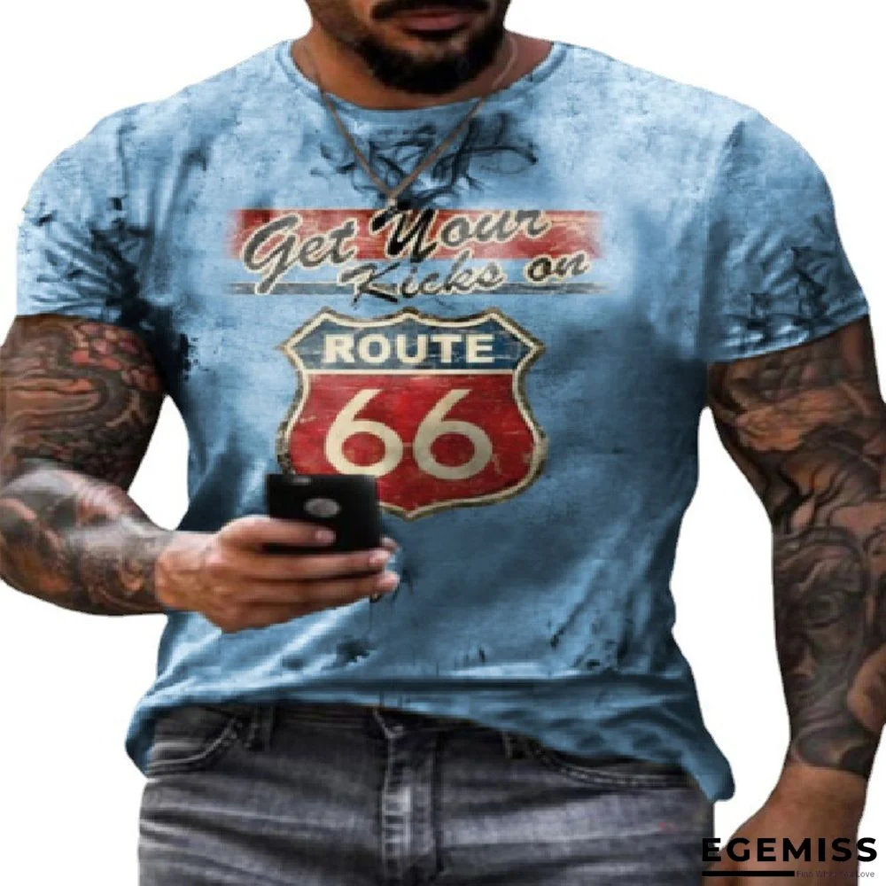 Casual 66 Digital Printed Short-sleeved T-shirt with Loose Collar | EGEMISS