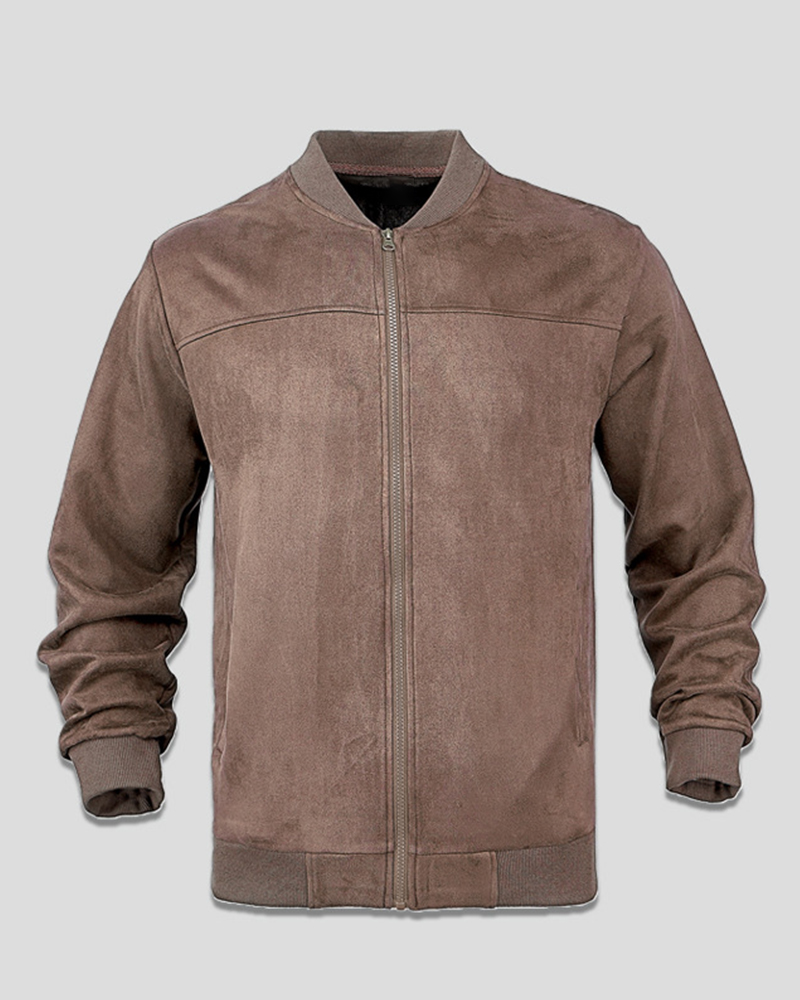 S-3XL Men's Suede Jacket Zip Long Sleeve Cardigan Jacket