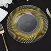 10 Pack | 9" Clear / Gold Swirl Rim Plastic Dinner Plates, Round Disposable Party Plates
