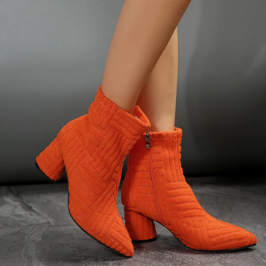 Breakj Breakj Towel Women's Cloth High-Heeling Boots Solid Color Side Zipper Tip Short Fashion Coarse And 2025 New Model