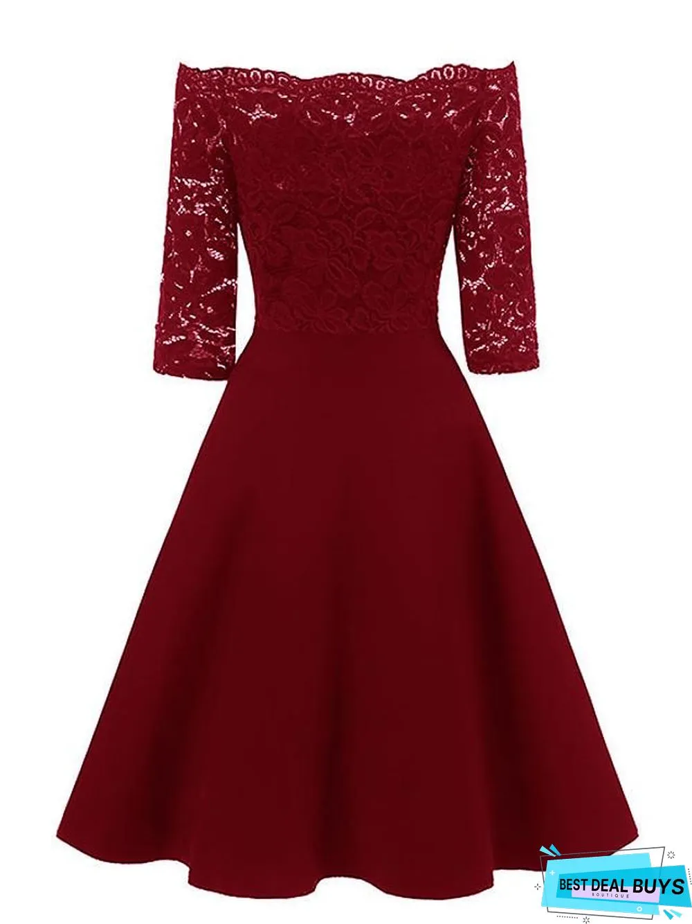 Women's Swing Dress Knee Length Dress 3/4 Length Sleeve Solid Color Lace Patchwork Fall Spring Elegant Sexy Wine Dusty Blue