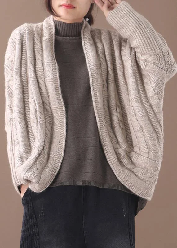 Cute winter knitwear Loose fitting khaki asymmetric sweater coat