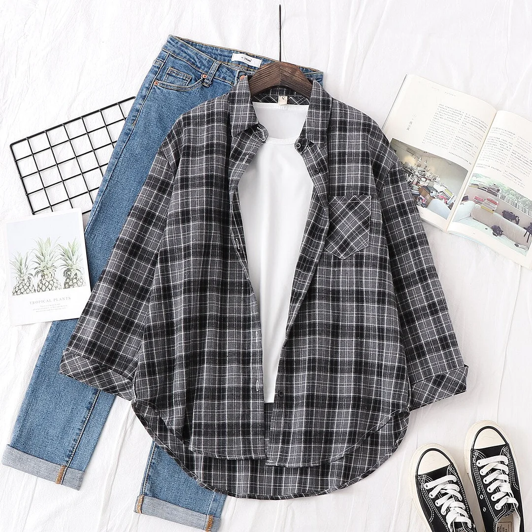 2021 New Spring Fine Loose Women's Plaid Shirt Blouse Art College Style Casual Female Long Sleeve Blouses and Tops Blusas