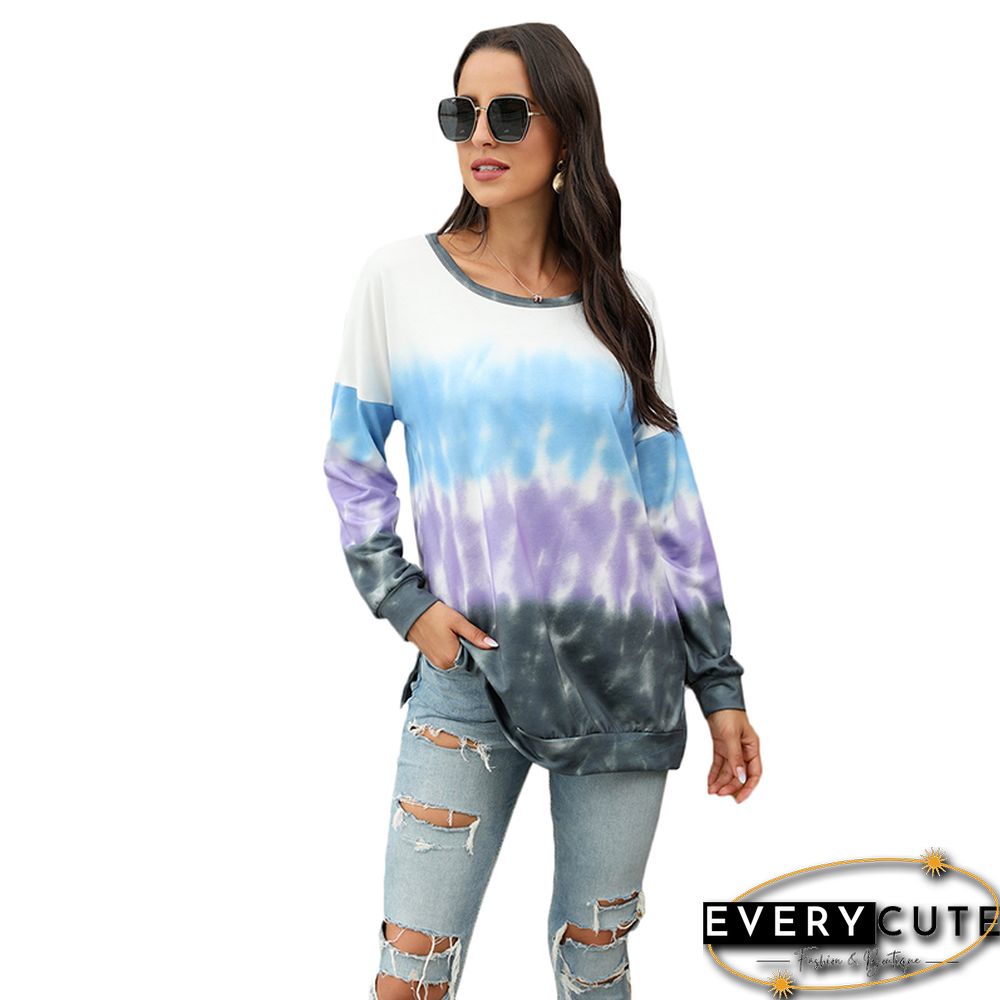 Purple Ombre Tie Dye Print Pullover Top
