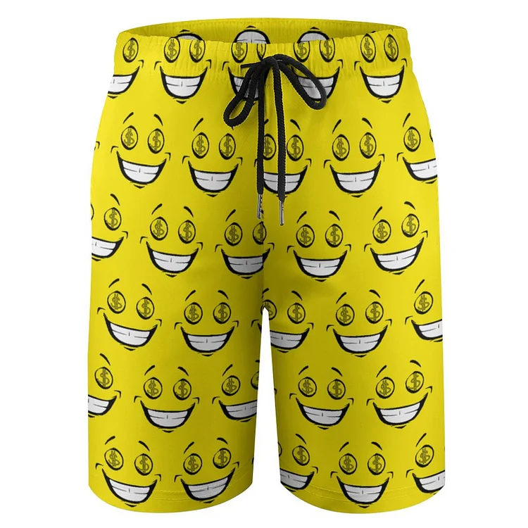 Rich Greedy Money Eyes Yellow Face Boys' Quick Dry Beach Swim Trunk Shorts - Heather Prints Shirts