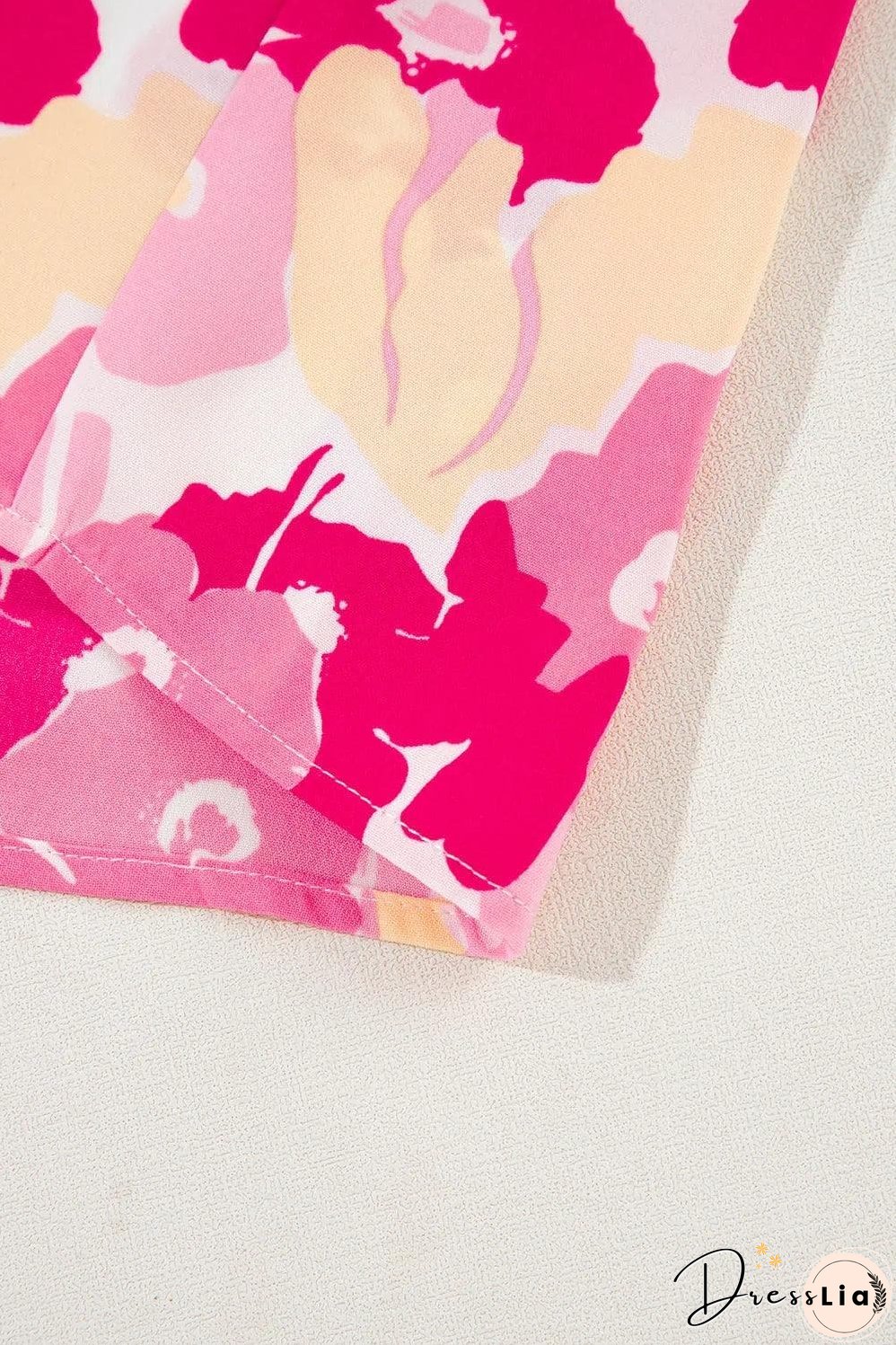 Pink Blooming Floral Print Puff Sleeve Buttoned Shirt