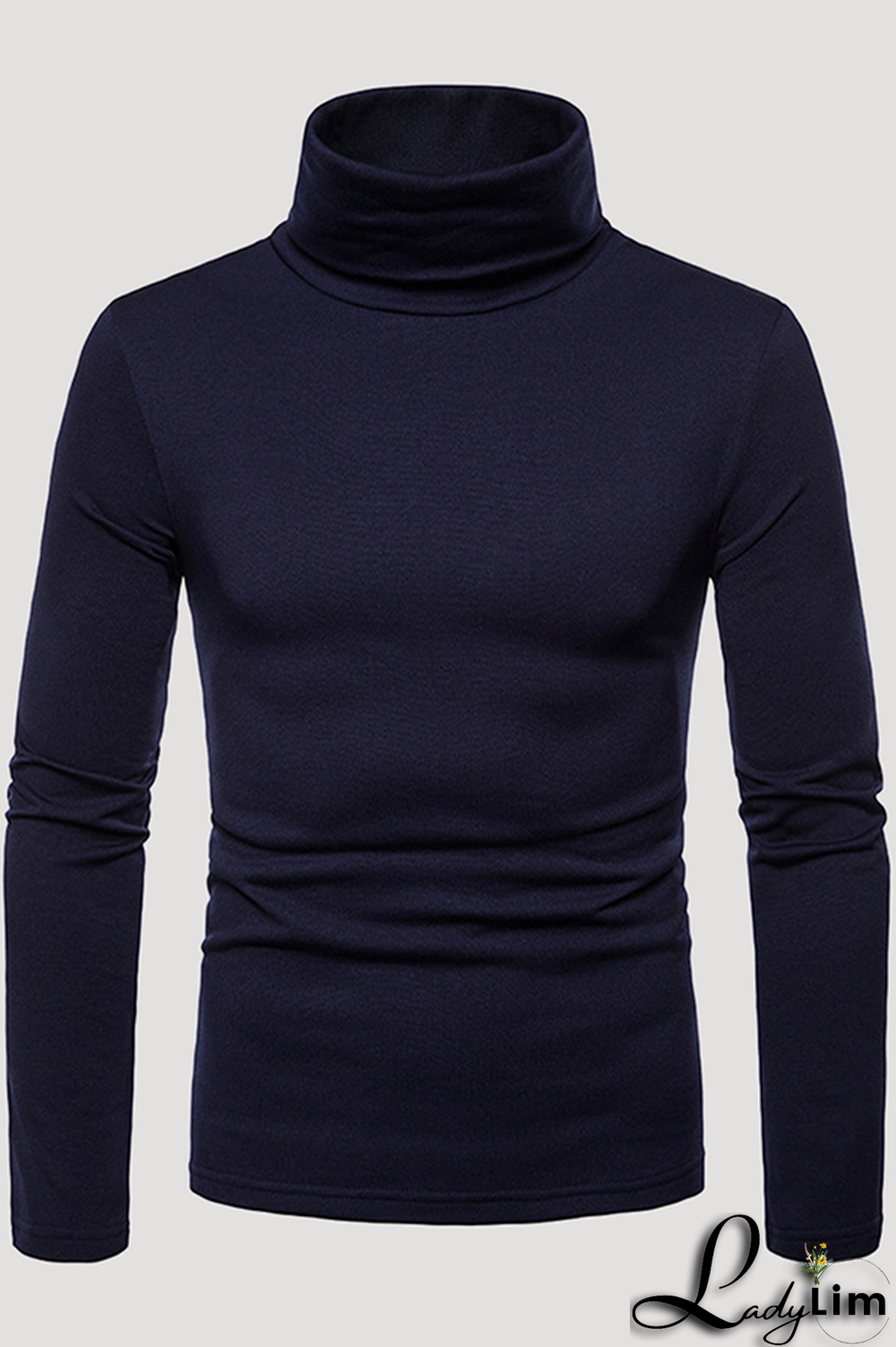 Navy Blue Fashion Casual Solid Split Joint Basic Turtleneck Tops