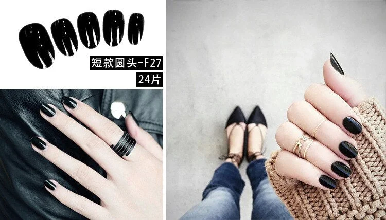 24Pcs Charming Fake False Nails Tips Wine Red Pointed Head Full Cover Nail Tips Long Style Nude Artificial Flase Nails with Glue-Nail Inspo