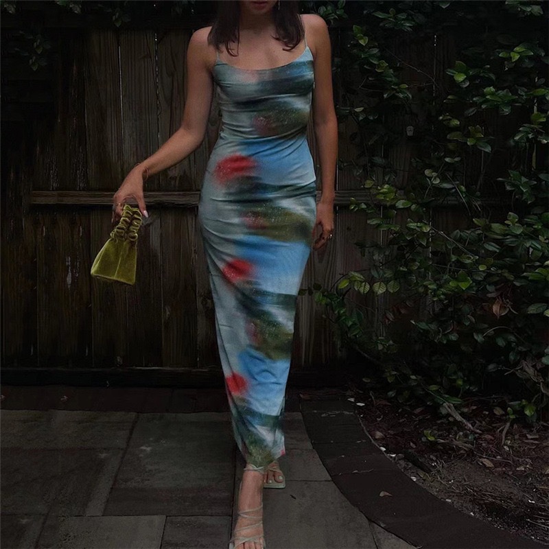 Ootddress Contrast Casual For Women Dress Printed Slim Hot Backless Split Holiday Halter Dresses Outfits Off-Shoulder Summer Dress