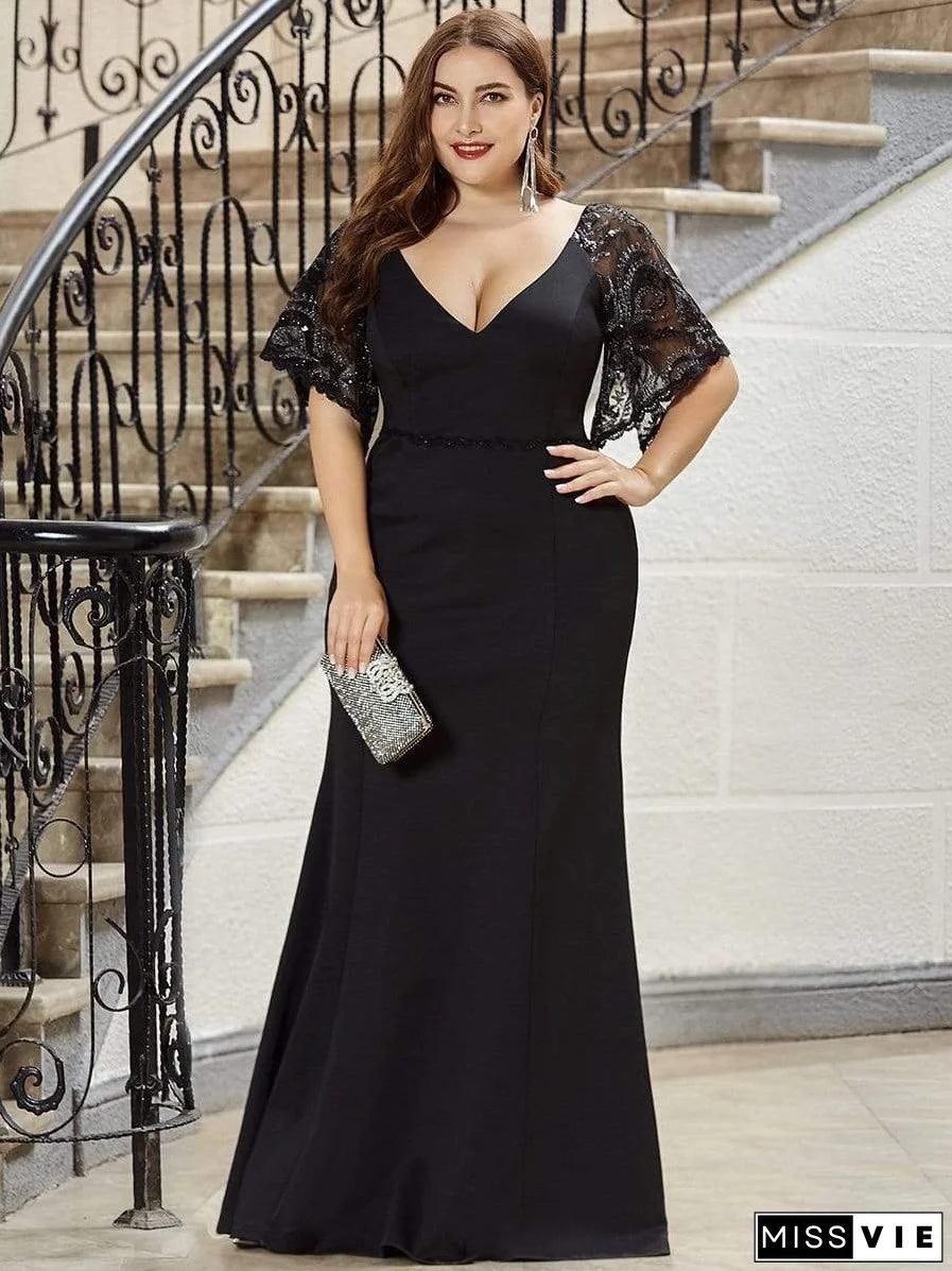 Elegant V Neck Fishtail Evening Gown for Curvy Women