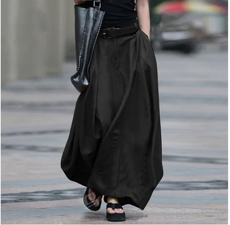 Wearshes Loose Solid A-line Long Skirt