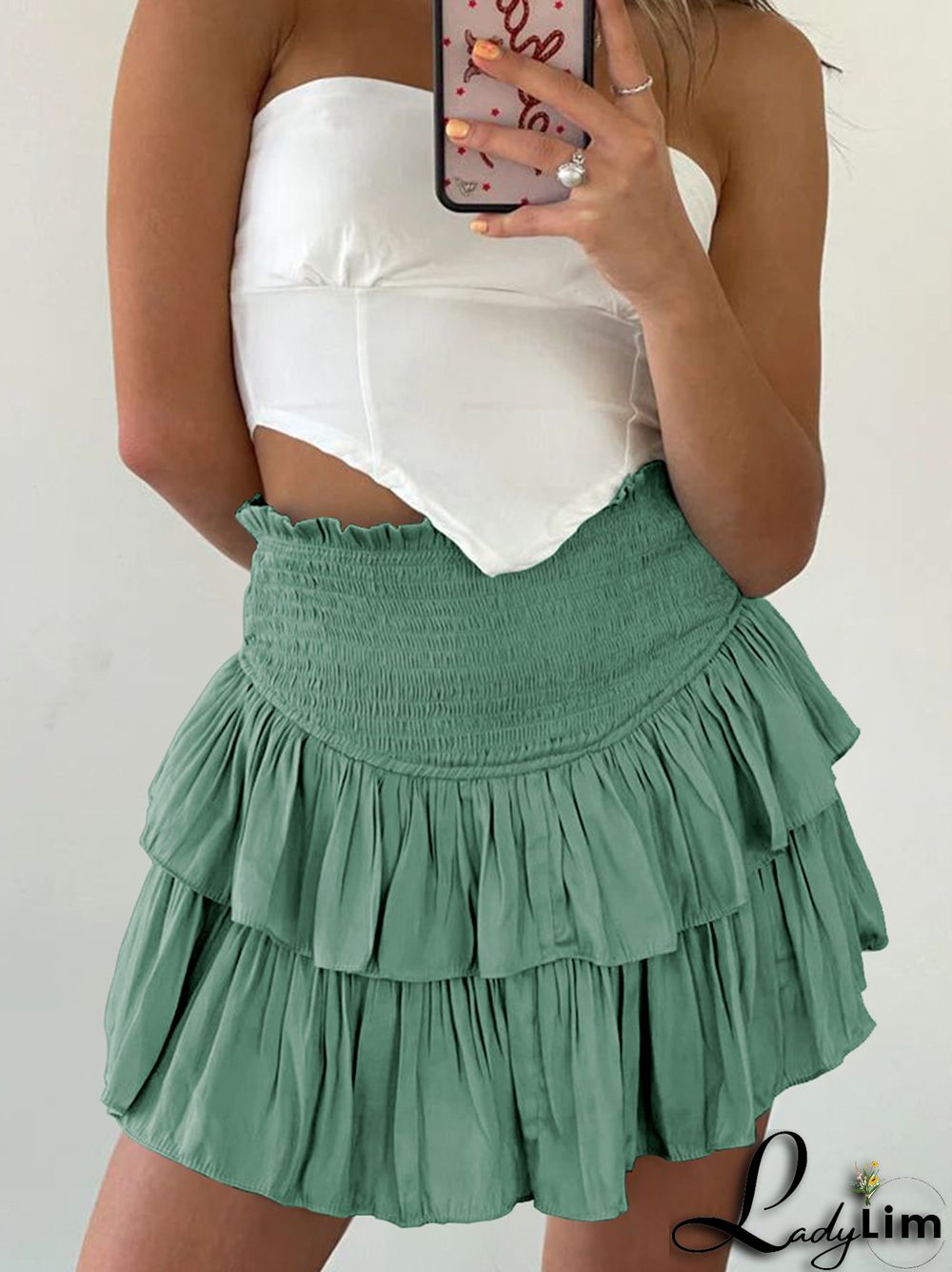 Fashion Plain Women Summer Fashion Pleated Skirt Sexy Ruffle Skirt