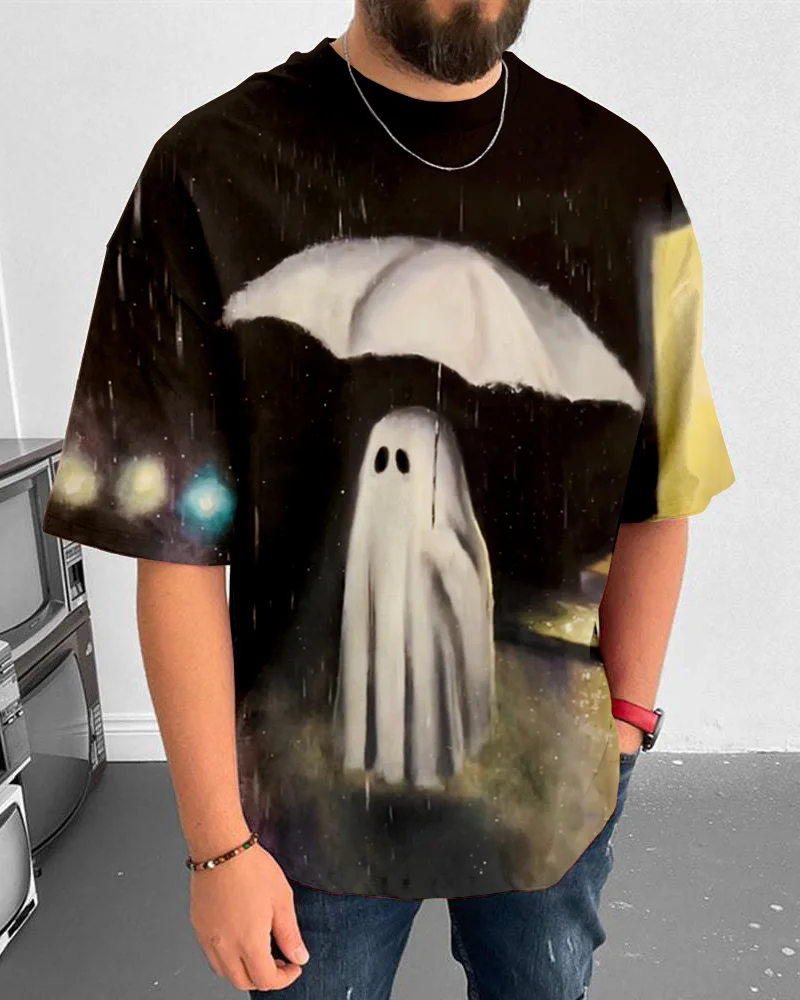 Suitmens Men's Halloween Ghost Pattern Short Sleeve T-Shirt 036