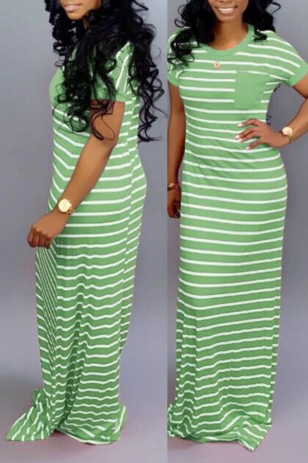 Casual Striped Floor Length Maxi Dress
