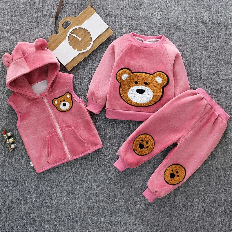 Baby Winter Thickening Clothes Boys And Girls Plus Velvet Warm Cartoon Cute Multi-Color Outer Wear Three-Piece Suit