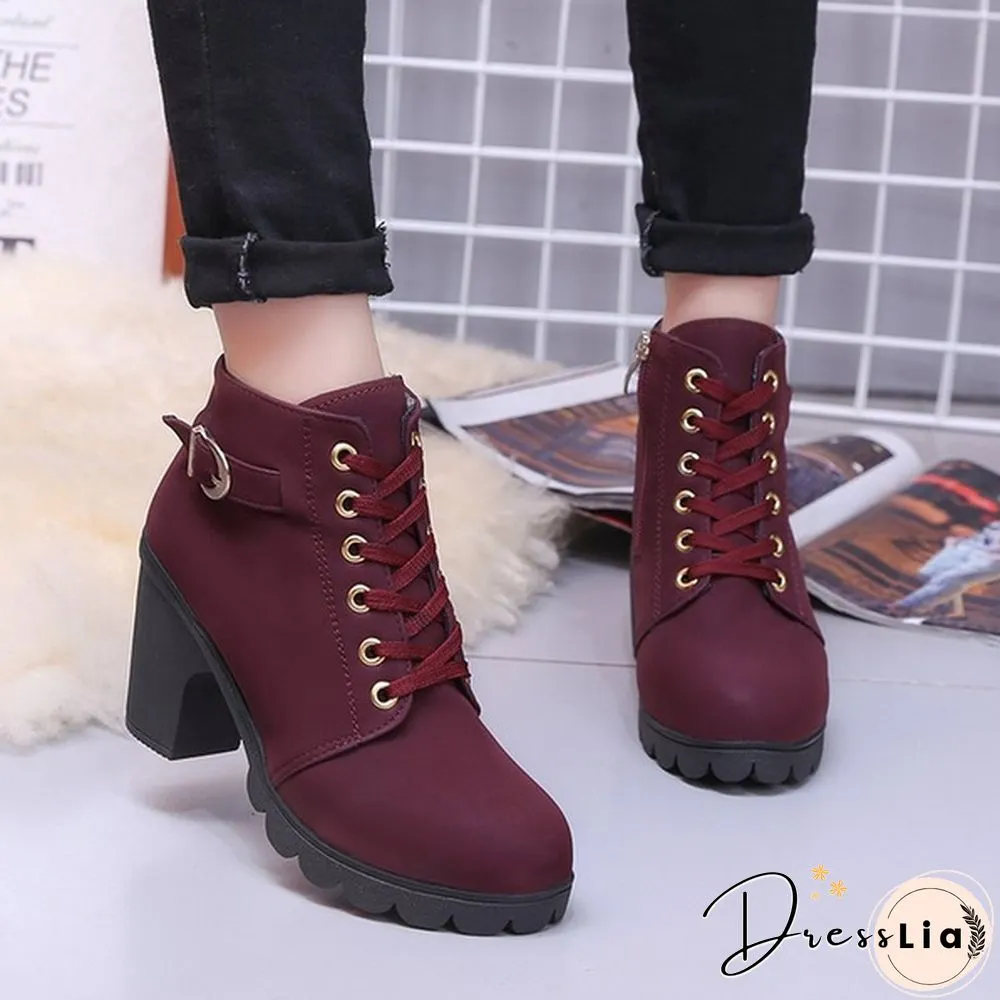LSKJ Women Heel Short Boots Ankle Warm Short Boots Female Boots